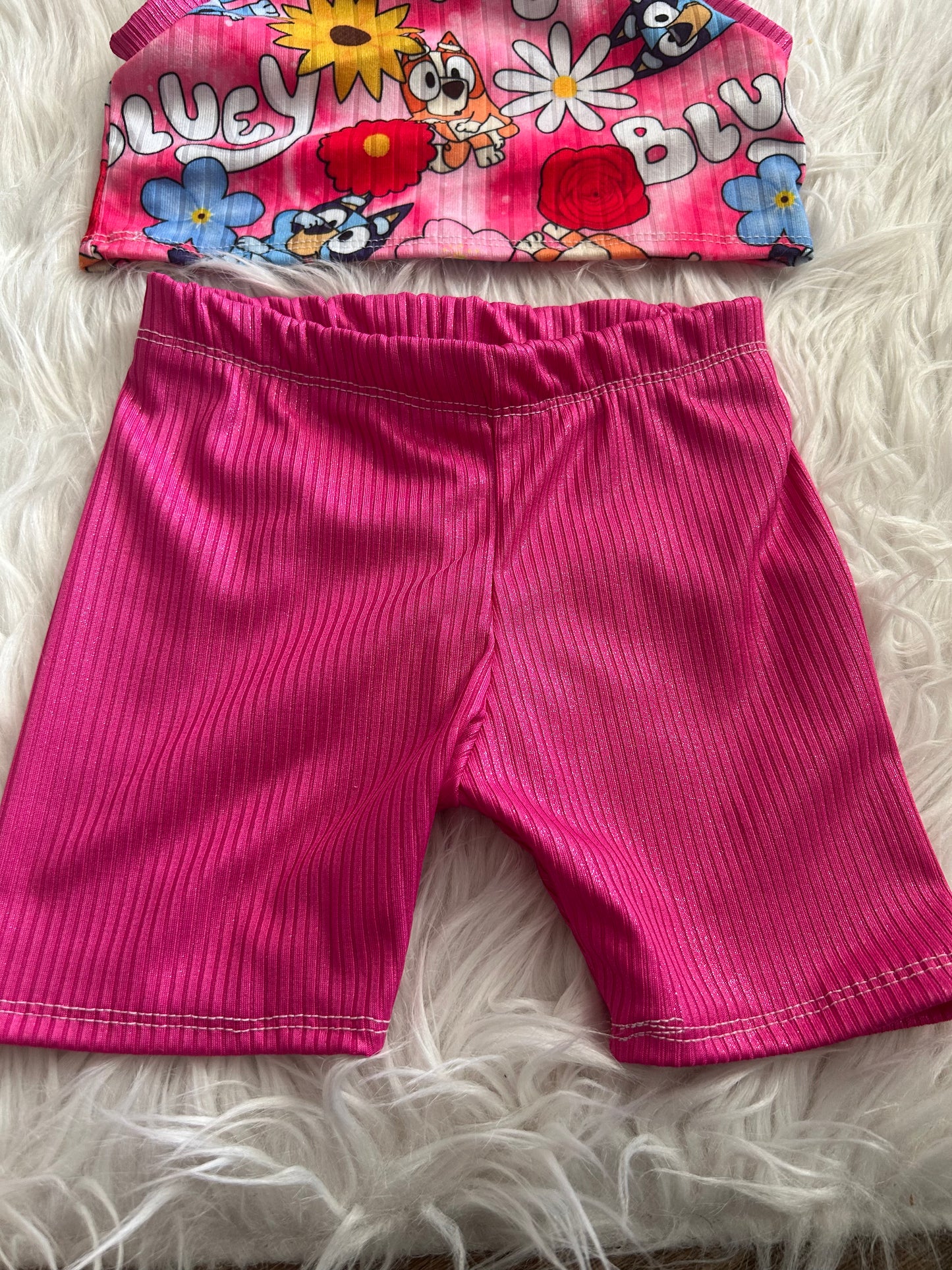 2T Blue dog olive crop and biker shorts